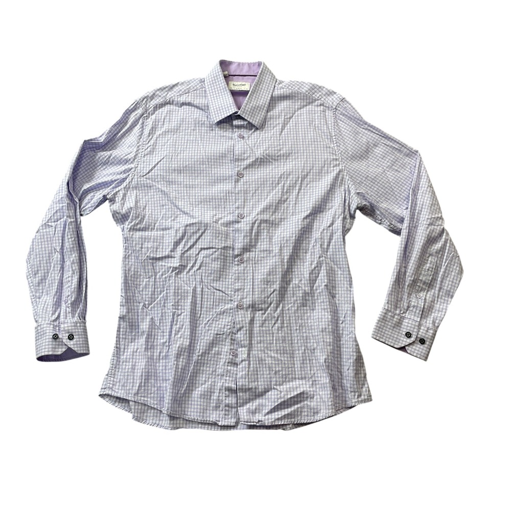 Duchamp London 17 XL Slim Fit Purple Check Long Sleeve Button up Cotton Blend